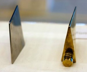 Seen in London last month, Tom Cecil's hipflask is welded together out of flat pieces...