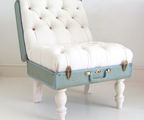 Retro suitcase turned into a high class love couch.