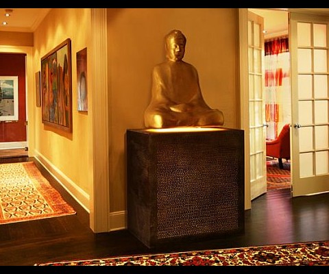 The spiritual speakers are specially designed for art lovers by a company called Ton. The Half Floating Buddha coated in 23-karat gold appears to be floating above its hand-hammered metal base, with a golden light emanating between the Buddha and its base.

