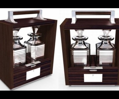 The Tantalus in a lockable Macassar ebony and dark stained walnut case comes with nickel-plated detailing and a sterling silver plaque that can be engraved. The stand holds and showcases two lead crystal decanters, which can�t be pulled out without unlocking. The stunning Tantalus in Macassar ebony and walnut is priced at a cool �2360