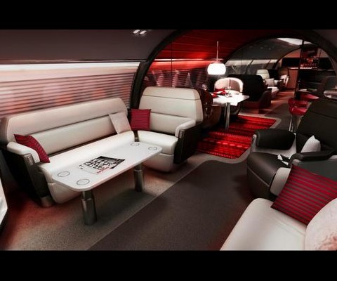 The luxury jet features a unique interior layout with wide cabins incorporating separate lounges to suit individual tastes. The interior can seat 19 passengers within the three lounges.