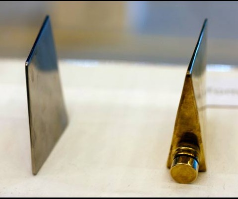 Seen in London last month, Tom Cecil's hipflask is welded together out of flat pieces of stainless steel. The nicely angled hipflask holds two shots. 