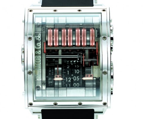 In 18-karat white or rose gold or magnesium, the Quenttin case is massive being 47-mm wide, 56-mm tall, and 21.5-mm thick. Only 135 Jacob & Co. Quenttin watches were ever destined to be made. A few might still be out there. Priced at $350,000 to $440,000