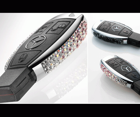 Mercedes-Benz in Japan has designed bespoke car keys, studded with Swarovski for those who have an air of exclusivity. The long sides are both set with crystals, with a choice of pink or black color. The keys are individually and meticulously hand-crafted by Swarovski, and are available in addition to the two standard keys at an additional cost of $515